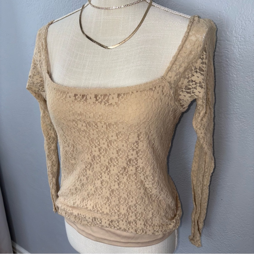 Y2K GAS tan/cream cutie Lace Beige Top